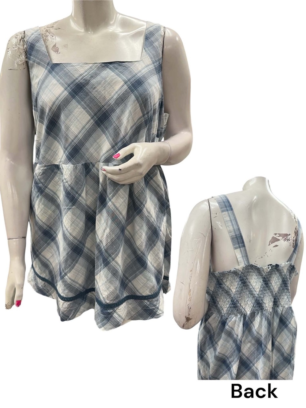 Penningtons Blue and White Plaid Sleeveless Tunic Size 3X